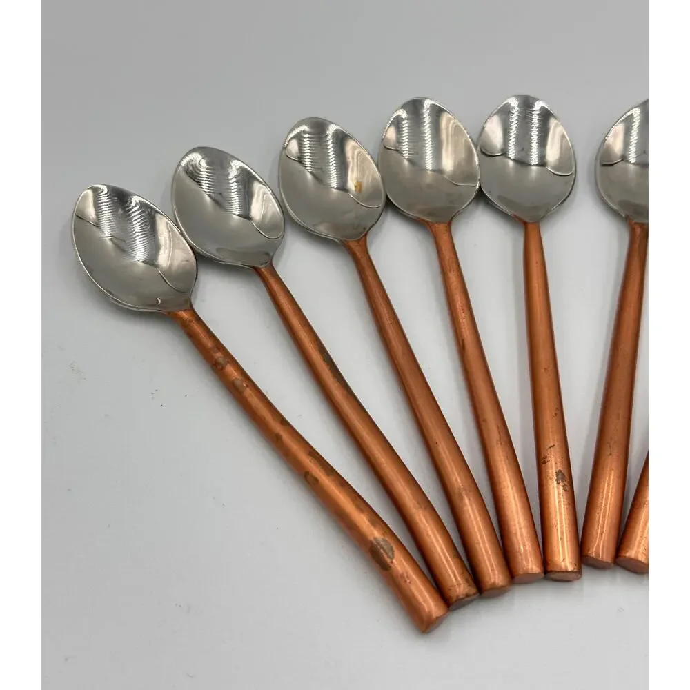 Vintage Coffee Dessert Espresso Demitasse Hand Crafted Copper Handle Spoon Set
